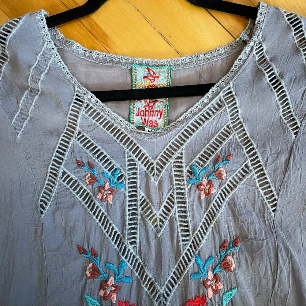 JOHNNY WAS Vara Blouse Top Cupra Rayon Embroidered Cut Out Ladder Lace Boho - Picture 3 of 15